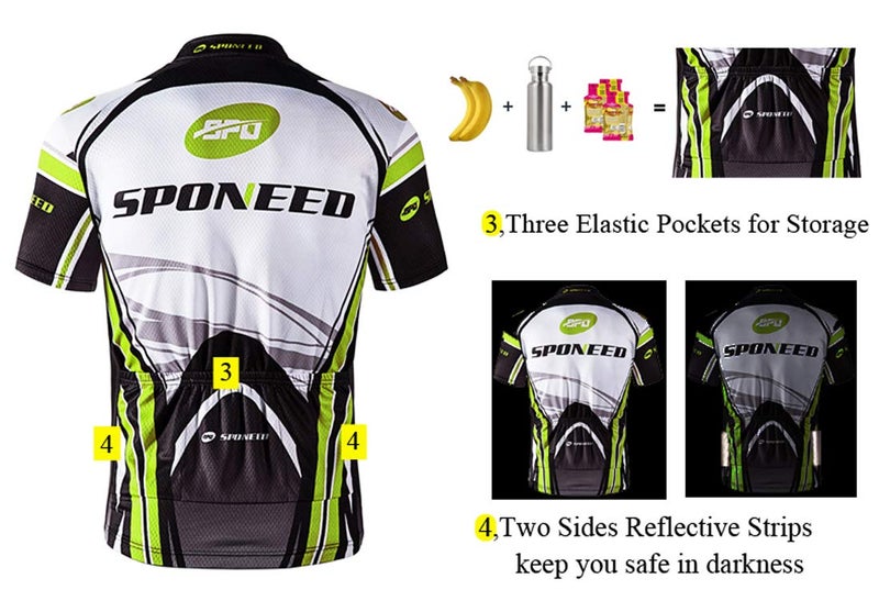 sponeed Bicycle Shirts for Men Cycling Jersey Man Biking Tops Breathable Short Sleeve Bike Polo Shirt US L Green White - Image 2